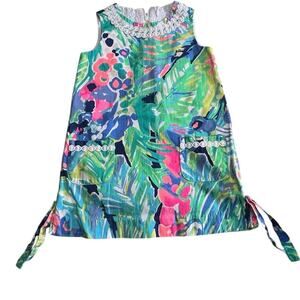 Lilly Pulitzer Girls Size 4 Tropical Print Shift Dress With Embellished Details